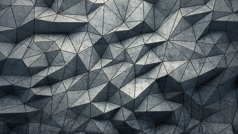 Papier peint photo - Structure géométrique tridimensionnelle abstraite de triangles imbriqués dans les tons gris et bleus