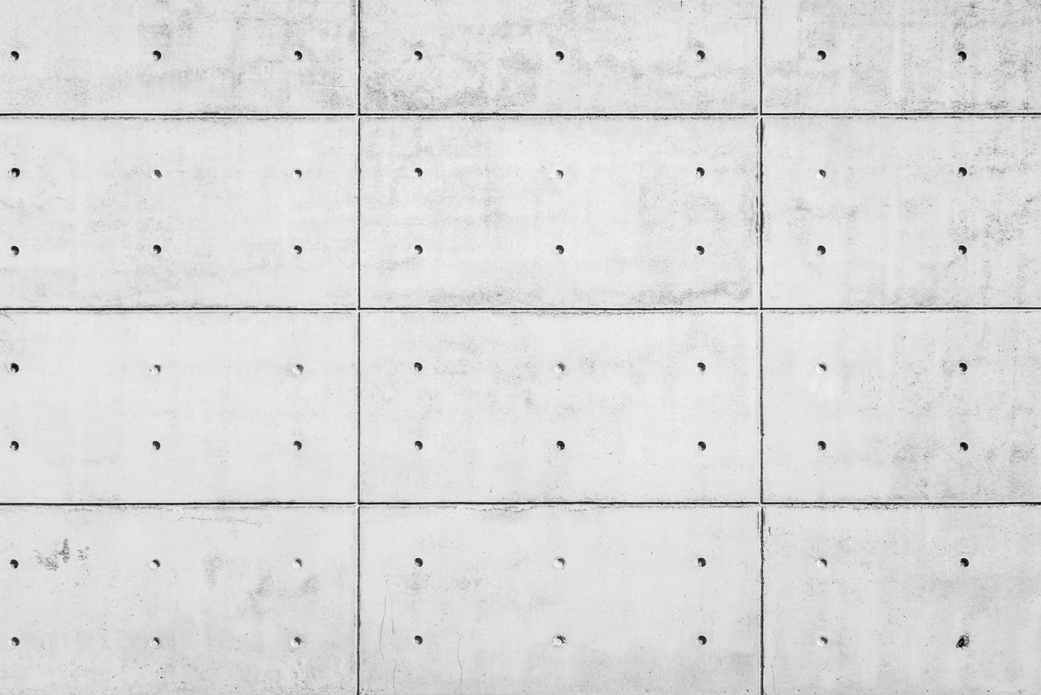 Papier peint photo - détail d'un mur en béton gris et lisse avec des joints symétriques et des ancrages ponctuels