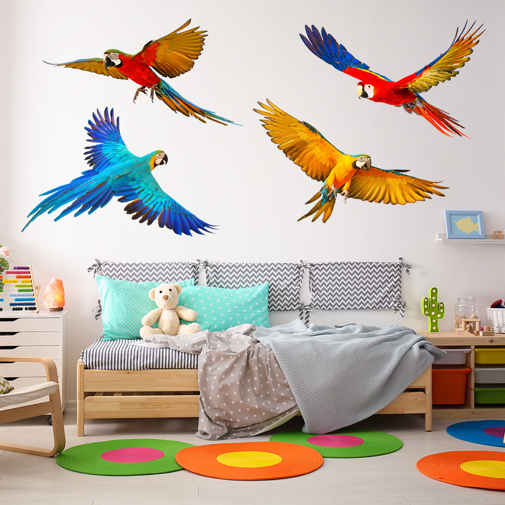 Tatouage mural - perroquets volants aux couleurs vives