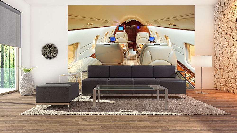 Papier peint photo - Salon élégant avec image murale d'un intérieur d'avion de luxe