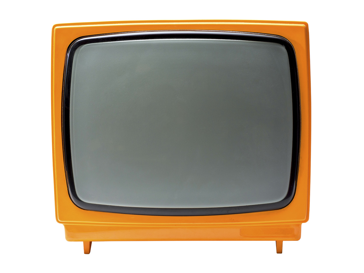 Tatouage mural - Une télévision orange vintage avec un écran classique