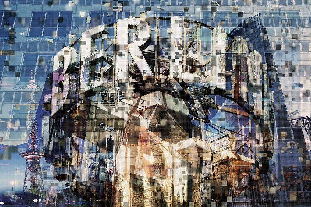 Papier peint photo - Collage artistique avec les monuments de Berlin et la célèbre tour de télévision
